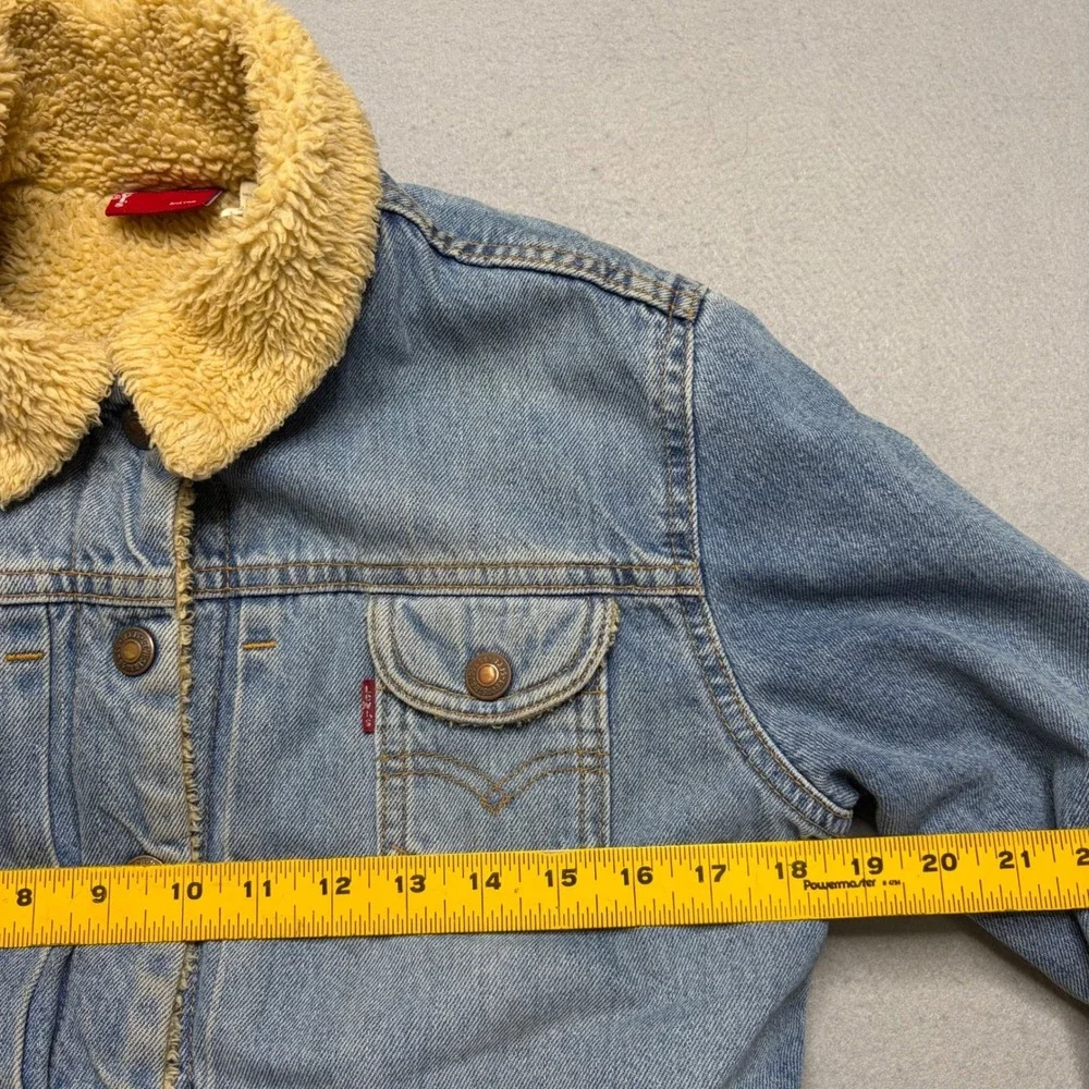 Levi's‎ Denim Trucker Jacket Kids Junior Medium Blue Sherpa Lined Y2K Vintage